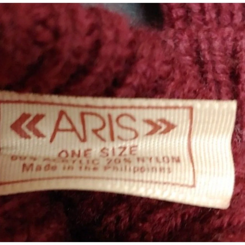 Vintage Womens Aris Knit Gloves 2 Pair One Size Faux Leather Burgundy Red White